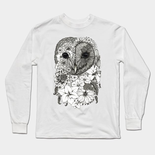 Floral Owl White Background Long Sleeve T-Shirt by SamuelJ